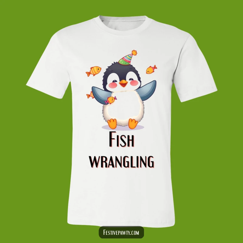 Funny Penguin Party T-Shirt: Fluffy Penguin Juggling Fish, Hilarious Fun Tee