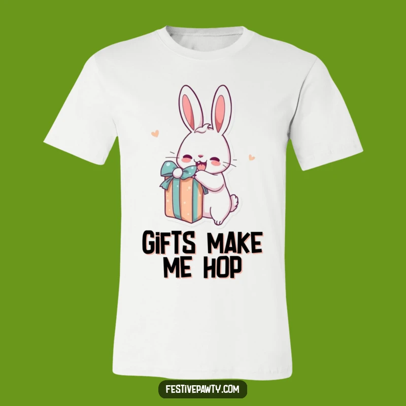 Funny Rabbit Present T-Shirt: Excited Cartoon Character Tee, Hilarious Gift