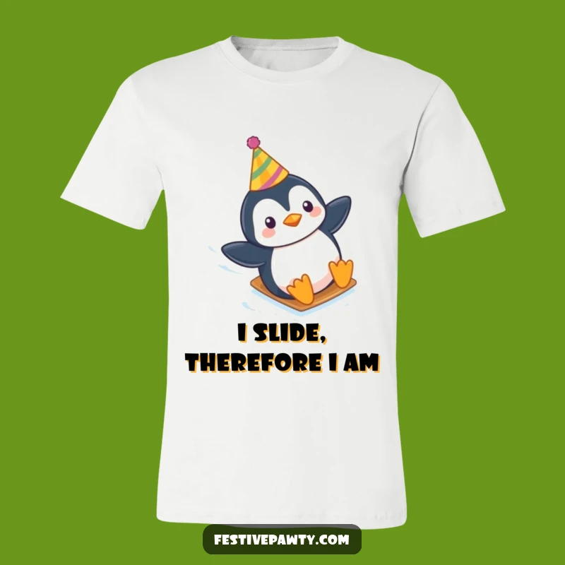 Funny Penguin Party Hat T-Shirt - Winter Thrills, Awesome Gift!