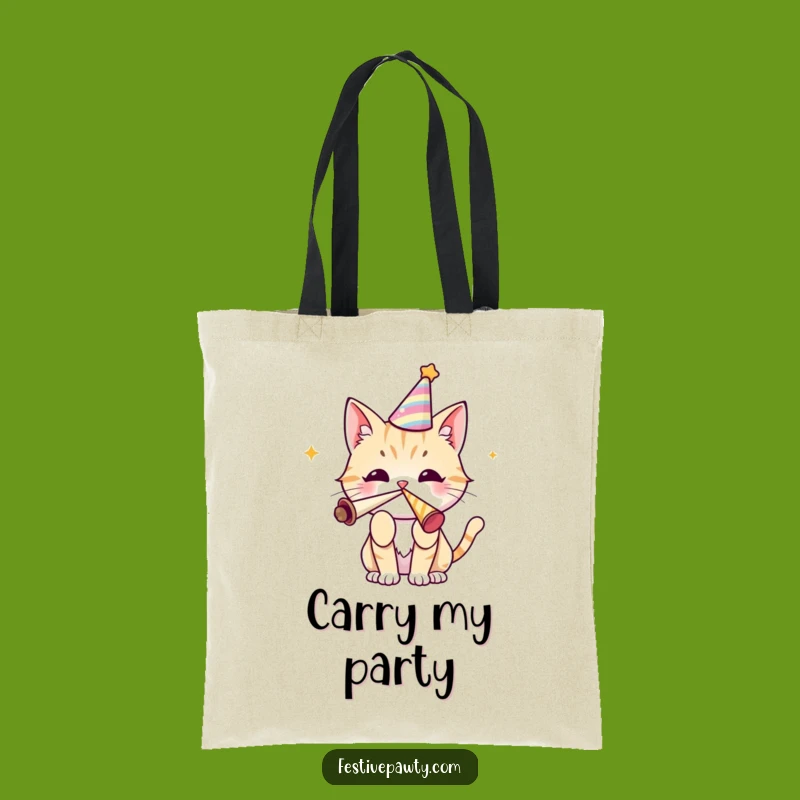 Funny Cat Party Tote Bag - Festive Horn Print, Cute Accessory, Reusable Gift