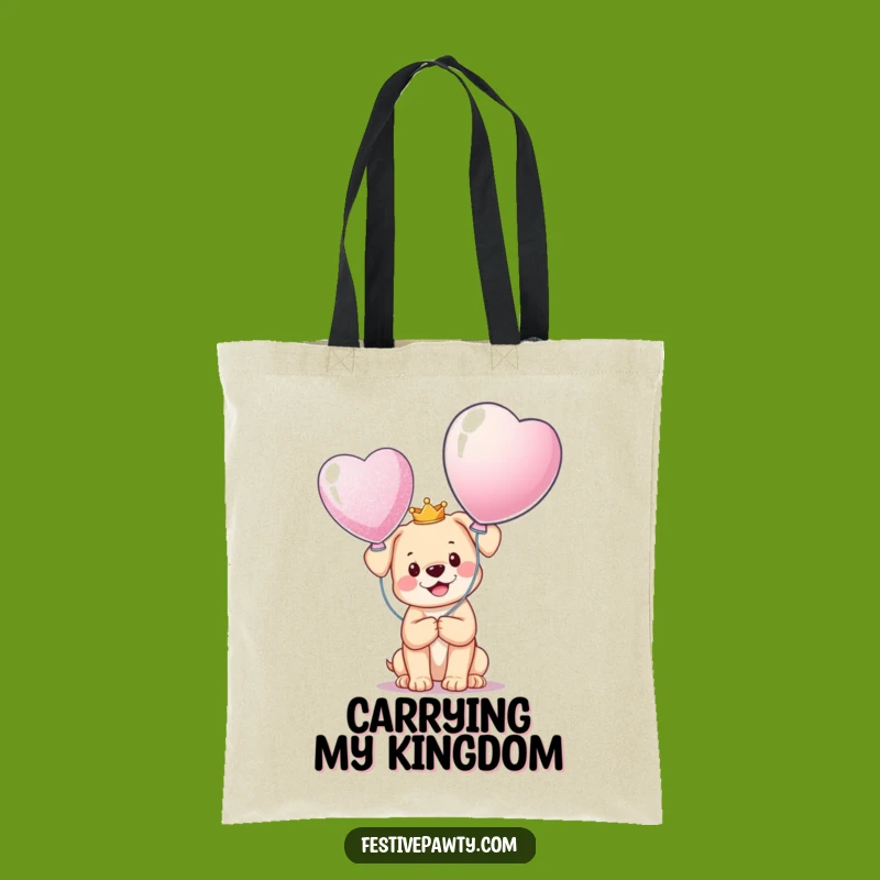 Funny Puppy King Tote Bag: Cute Crowned Dog & Balloon, a Stylish Funny Gift Accessory!