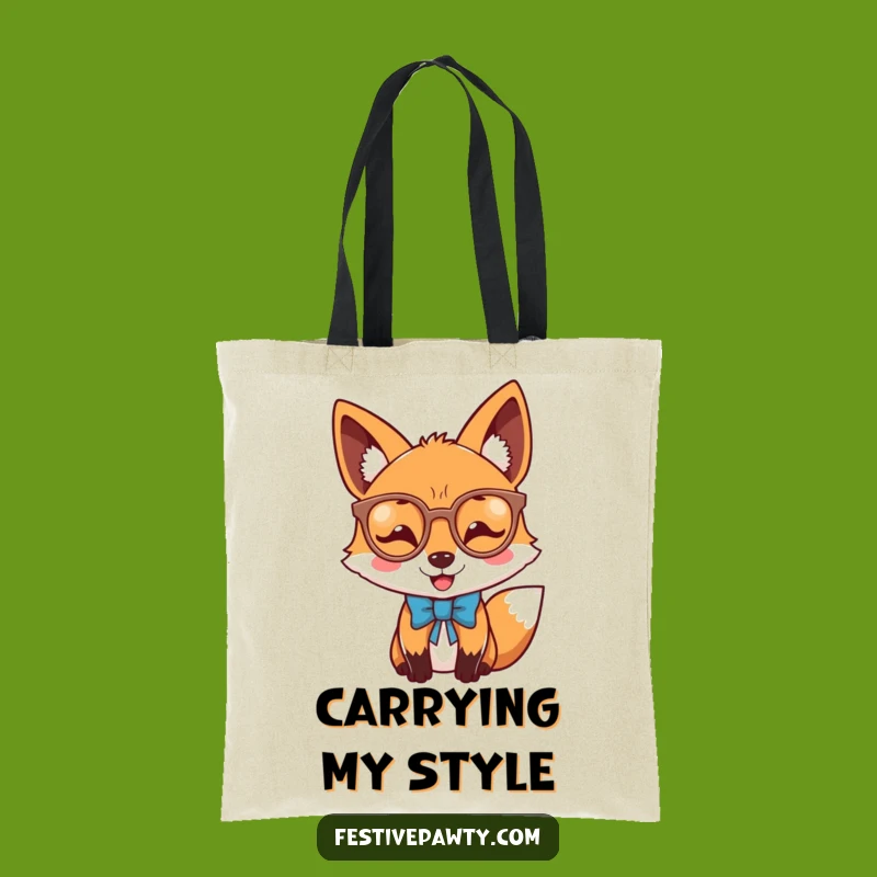Funny Joyful Fox Glasses Bow Tie Tote Bag: Dapper Companion Gift