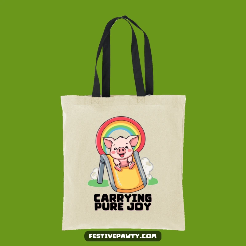 Funny Pig Rainbow Slide Tote Bag: Carry Your Fun in this Spacious, Funny Gift Bag