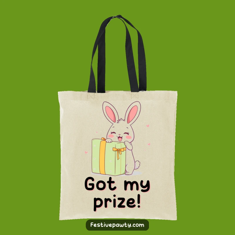 Funny Rabbit Tote Bag: Happily Unwrapping a Giant Present